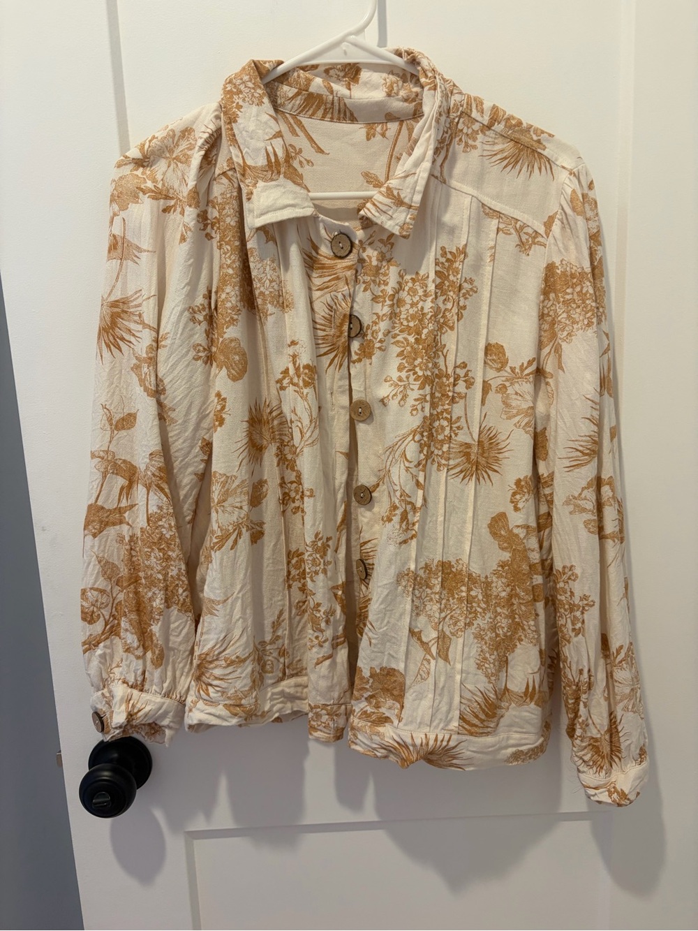 Cream & Tan Botanical Toile Jacket | Cottagecore Coastal Grandma